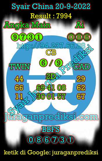 Prediksi Syair China 20 September 2022 dan Kode Syair China hari ini adalah Bocoran China serta Prediksi china akurat Selasa 20-9-2022. Prediksi togel china 4d hari ini kami ambil dari syair china Selasa 20 September 2022.