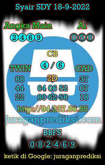 Prediksi Sdy 18 September 2022 hari ini adalah prediksi syair sdy dari Forum Syair Sydney yang berisi Kode Syair sdy hari ini Minggu 18-9-2022